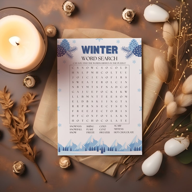 Winter Word Search Game, Holiday Word Search Puzzle