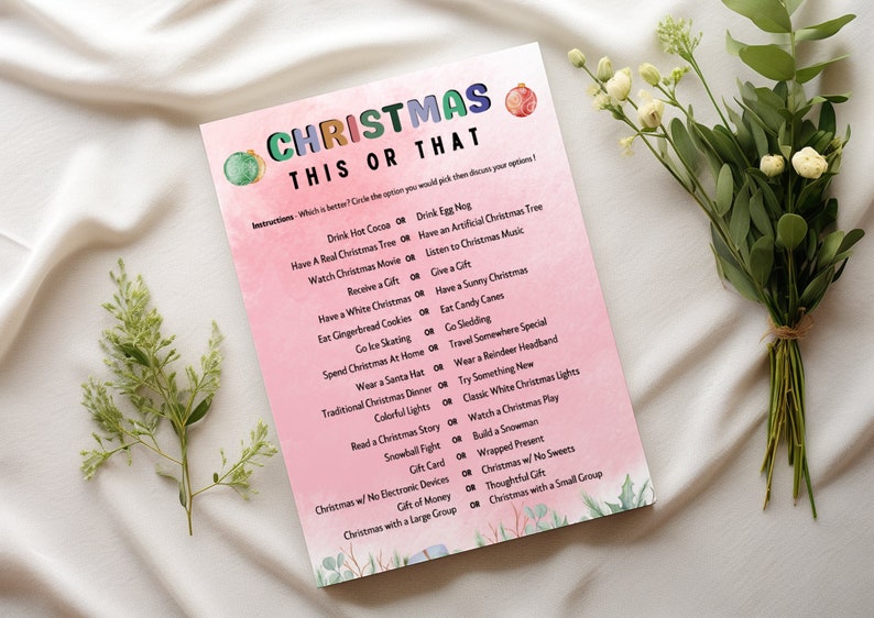 Christmas This or That Game Printable, Christmas Party Game For Kids and Adults