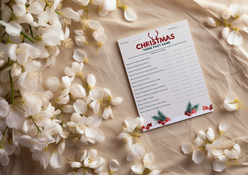 Printable Christmas Think Fast Game, Christmas Party Game Activity