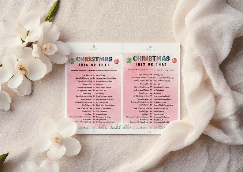 Christmas This or That Game Printable, Christmas Party Game For Kids and Adults