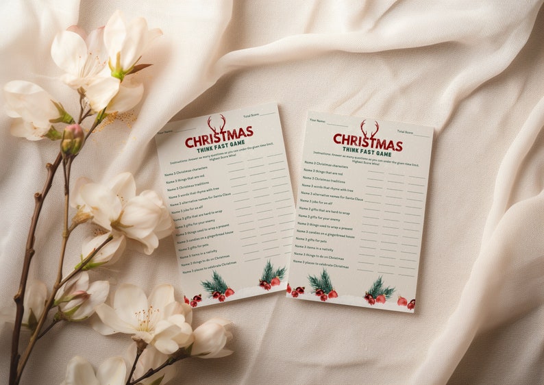 Printable Christmas Think Fast Game, Christmas Party Game Activity