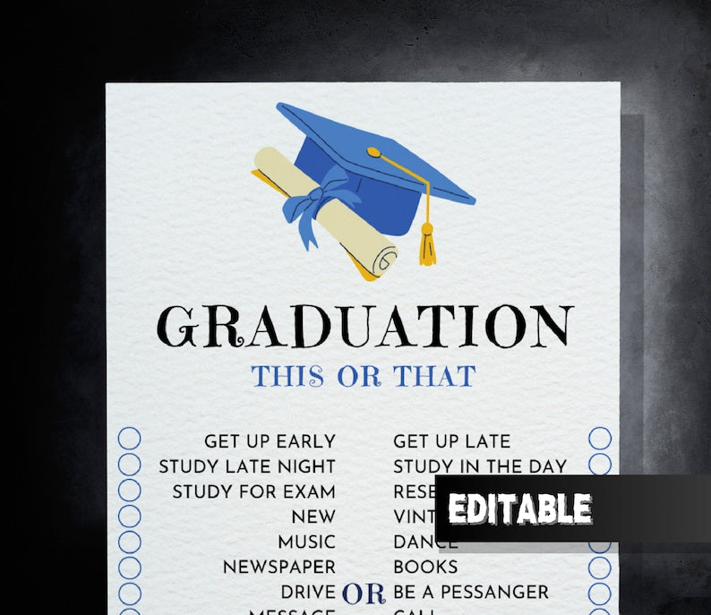 Graduation This or That Game, This or That, Graduation Party, Graduation Games, Printable Games, Graduation, Graduation Game, Class of 2024