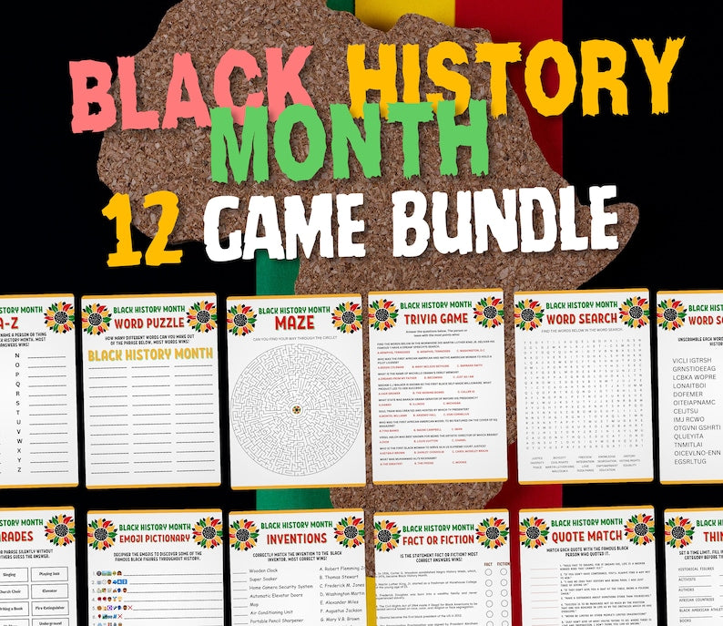 Black History Month Games, Black History, Trivia Games, Game Bundle, Instant Download, PDF, Fun Games for Kids, Black History Printables